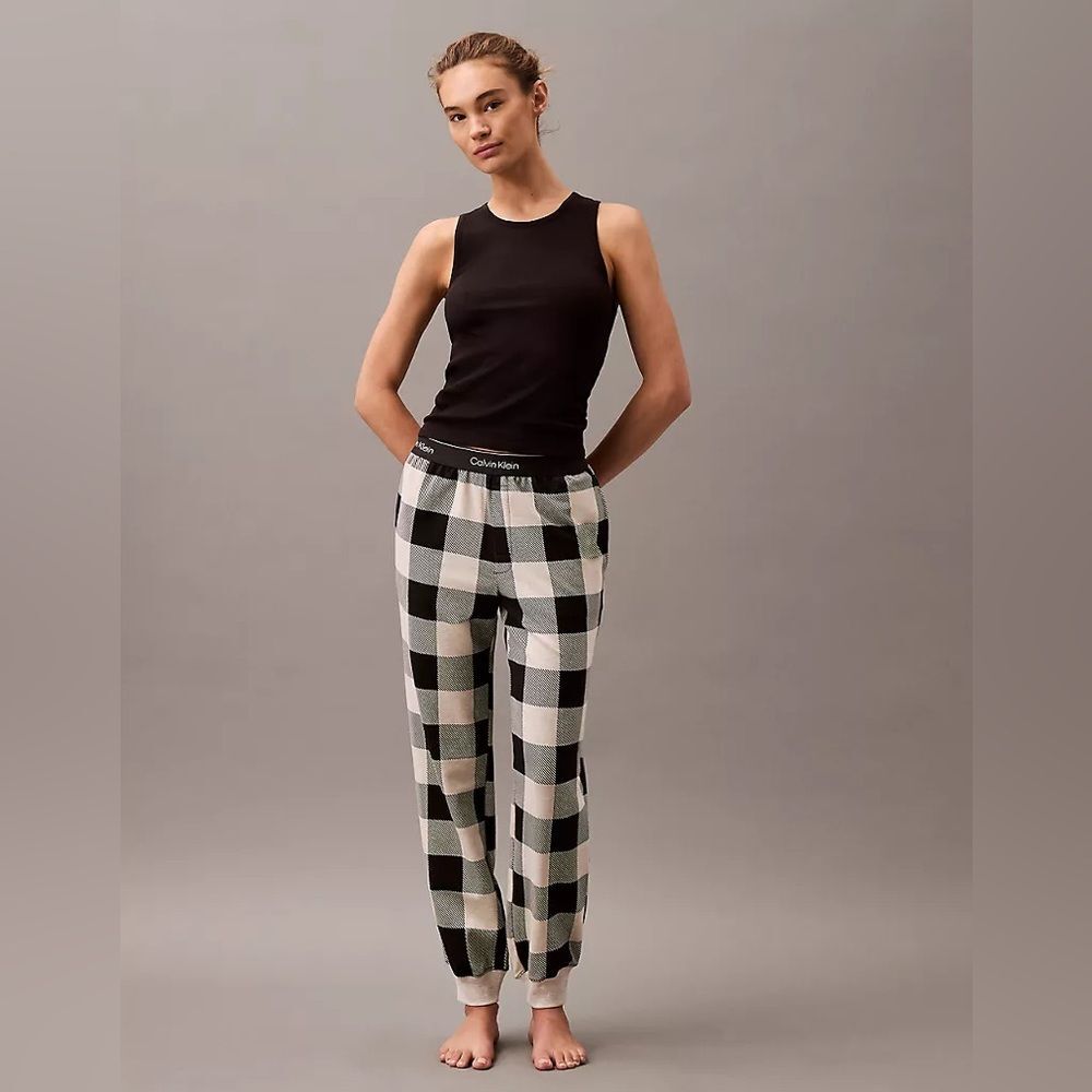 NWT Calvin Klein buffalo plaid joggers comfy loungewear travel pajamas, sz XS